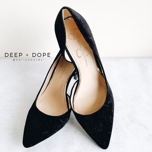 Black Velvet Paisley High Heels by Jessica Simpson (Pointed Toe)